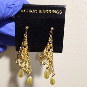 Gold Filigree Design Long Beads Drop Dangle Earrings Women Jewelry, #5